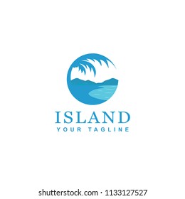 Strand- und Insellogo-Design, Vektorillustration-Design von kreisförmigen Strandbildern
