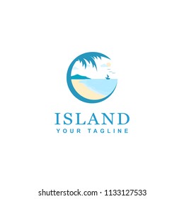 Beach And Island Logo Design, Vector Design Of Circular Beach Icons