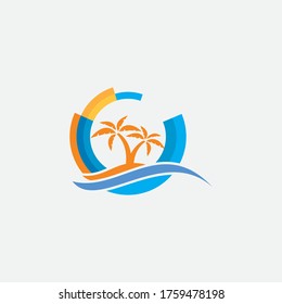 diseño de logotipo de playa e isla, diseño vectorial de iconos circulares de la playa