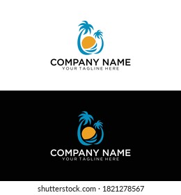 beach and island logo design, vector design of circular beach icons