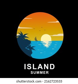 diseño de logotipo de playa e isla, diseño vectorial de iconos circulares de la playa