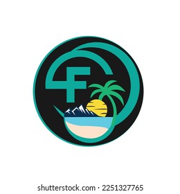 diseño de logotipo de playa e isla, diseño vectorial de iconos circulares de la playa