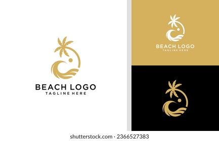 Beach and island logo design, vector design template of beach icons	