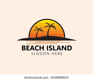 Beach Island Logo Design Vector