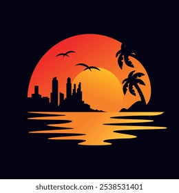 Diseño de logotipo de playa e isla, Plantilla de diseño de Vector de iconos de playa