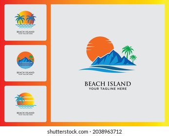 Beach And Island Logo Icon Design Set Template Vector