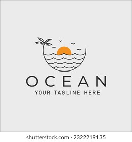 beach island logo line art vector illustration template graphic design