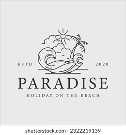 beach island logo line art vector illustration template graphic design