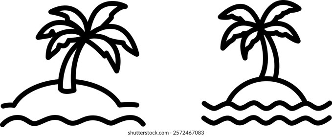 "Beach Island Outline Icon Representing Tropical Escapes, Vacation Destinations, and Coastal Serenity"