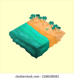 Beach island with palm trees and waves