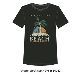 Beach island vector print design for t shirt and others. summer illustration artwork design. Tropical paradise vector design.