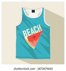 Beach jersey with lettering and a slice of watermelon. Vector illustration.