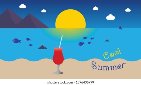 Beach with juice on a day with clear skies, good atmosphere. The sea is beautiful and the mountains are seen far away, cool summer