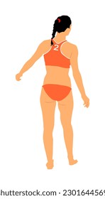 Beach lady volleyball player vector illustration isolated on white background. Volleyball girl in action.  Summer time enjoying on sand. Woman sport activity. Active life style. Health care outdoor.