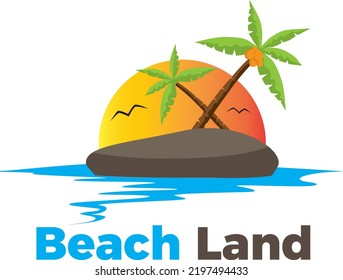 Beach Land Sun Coconut Vacation Travel Logo
