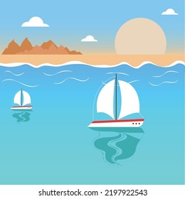 Beach landscape drawing vector art.