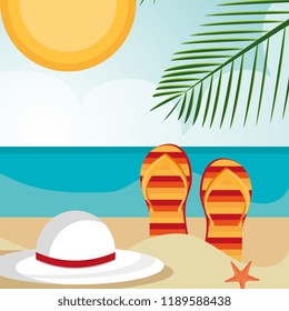 beach landscape with female hat scene