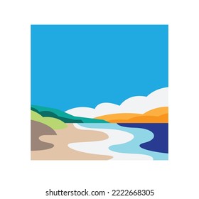 beach landscape of flat illustration abstract color for the art poster print. abstract background of beach landscape for graphic design an art print vector