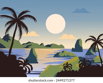 Beach landscape flat illustration background