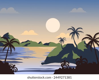 Beach landscape flat illustration background
