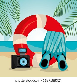 beach landscape with float lifeguard