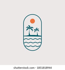 Beach landscape logo design vector illustration	