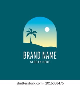 Beach landscape logo design vector illustration
