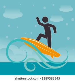 beach landscape with man surfing