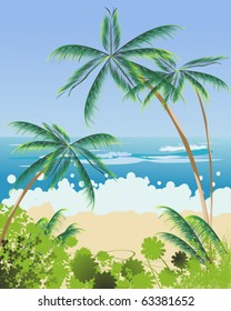 Beach landscape with palm trees