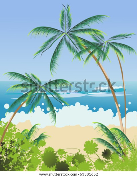 Beach Landscape Palm Trees Stock Vector Royalty Free 63381652 1857