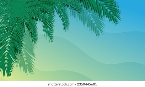 Beach landscape with palm trees. Summer tropical leaf. Summertime style. Summer vector.