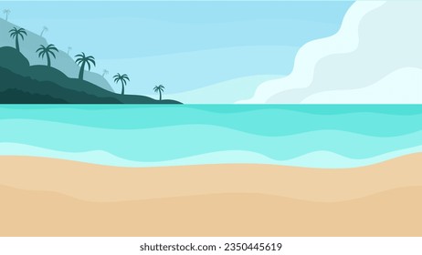 Beach landscape with palm trees. Summer tropical leaf. Summertime style. Summer vector.