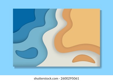 Beach Landscape Papercut Style. Summer Background with Ocean and Sand