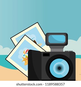 beach landscape with photographic camera