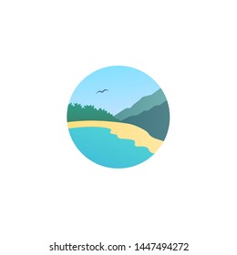 Beach landscape round logo design colorful