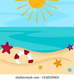 Paisaje playero con arena y mar - Dibujo vectorial