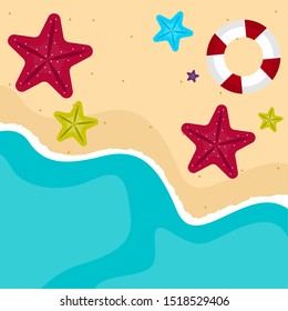 Beach landscape with sand and sea - Vector illustration