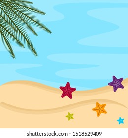 Beach landscape with sand and sea - Vector illustration