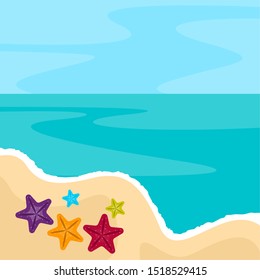 Beach landscape with sand and sea - Vector illustration