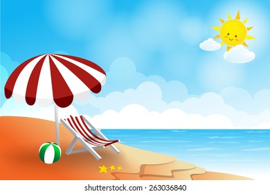 Beach landscape sea sun sky and cloud summer abstract background vector illustration