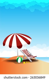 Beach landscape sea sun sky and cloud summer abstract background vector illustration