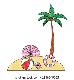 beach landscape with set icons