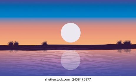 Beach Landscape in Silhouette with Palm trees, Sunrise, Sunset for Summer background