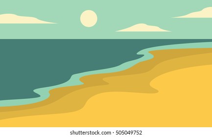 Beach Landscape Of Silhouettes Vector Collection Stock