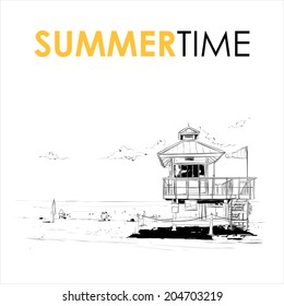Beach landscape. Sketch style. Vector illustration