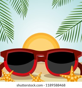 beach landscape with sunglasses scene
