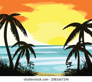 beach landscape with sunset view