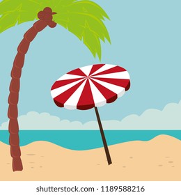 beach landscape with umbrella scene
