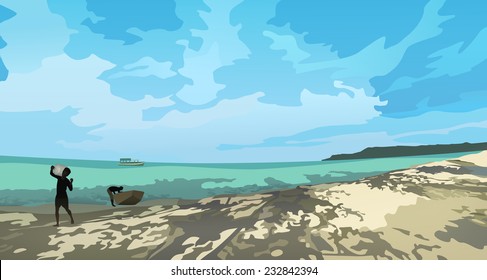 Beach Landscape, vector eps10 illustration