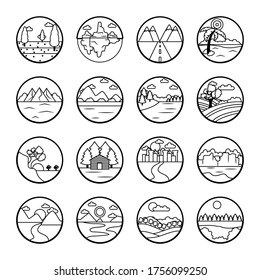 beach and landscapes icon set over white background, line style, vector illustration